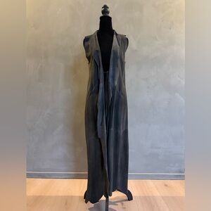 Sleeveless Olive Suede Leather Long Vest XS-S